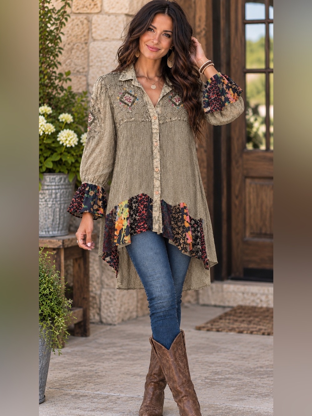 NWT Young Threads S Embroidered Boho Tunic Blouse A35